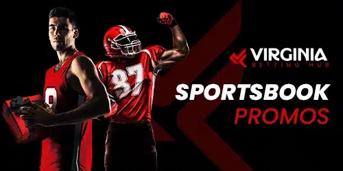 Virginia sportsbook promotions showing Virginia Betting Hub logo with two players on a red and black background
