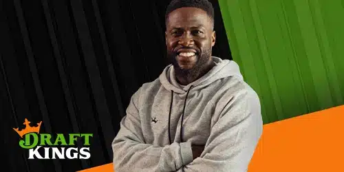 DraftKings sportsbook Virginia on a black, green, and orange background with Kevin Hart on the front.